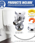 Heavy Duty Half Inch Toilet Angle Shut Off Valve Kit With 12 Inch Supply Line Plug And Play Setup For Hassle Free Plumbing Repairs showing components.