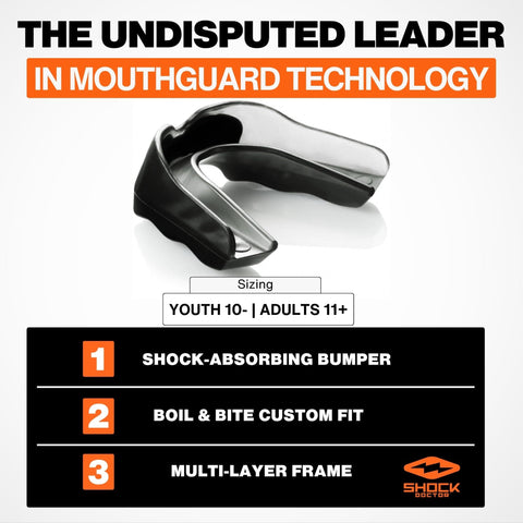 Custom Fit Mouth Guard For Football And Boxing Boil And Bite Moldable Mouthpiece For Lacrosse Hockey MMA And More Strapless Adult Sports Mouthguard With Multi Layer Protection And Front Bumper Shield Beast Mode Ready displayed with features
