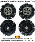 80mm Mecanum Wheel Omni Wheel Kit 4 Pack With 5mm Couplings And Motor Connectors for robot tank chassis marked L and R