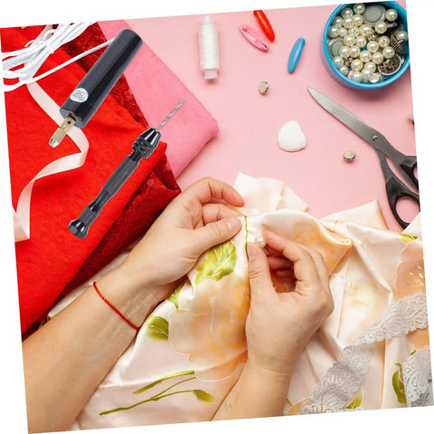 Handmade Mini Twists Drill Kit and Woodworking Drill Set with crafts and fabric materials on a crafting table