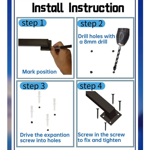 Installation instructions for Beefy Black Iron Stair Hand Rail 3Ft Wall Mount Industrial Grade Railing Pipe