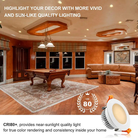 Lit 3.5 Inch LED Recessed Lighting Downlight 7W Dimmable 3000K Warm White CRI80 Energy Saving Ceiling Light With LED Driver 10 Pack For Kitchen Bathroom Living Room