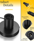 Beefed Up Metal Lamp Socket Base E26 E27 Screw In Bulb Holder With 6 Foot Black Cord On Off Switch 3 Pack, polished finish details