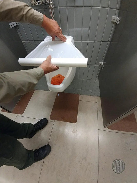 Not In Service Toilet And Urinal Covers Kit With 32 20x28 Self Adhesive Sheets Grey Not In Service Labels Safety Knife Residue Free Removal Sanitary Odor Blocking Seal For Pro Grade Decommissioning