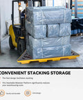 2-Barrel Modular Leach Control Platform Spill Containment With Grating And Forklift Pockets, 48 By 24 By 4 Inches, loaded on forklift
