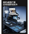 Hella Stable Dual Monitor Mount For Desktop Setup Vertical And Inverted Stand With Slick Swivel Mechanism and Heavy Duty Clamps in an office setup with two screens.