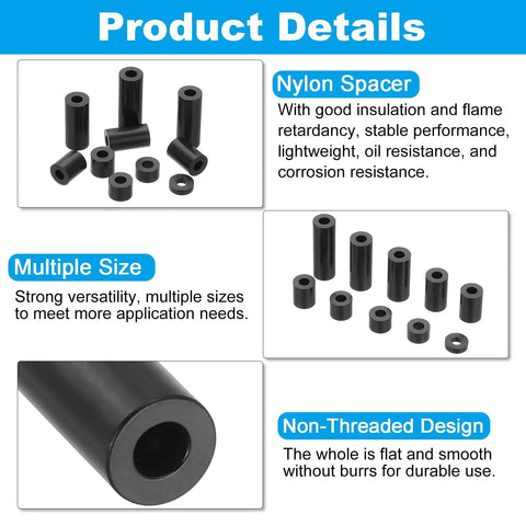 Nylon Spacers Set M6 And M8, 81-Piece Non-Threaded Round Standoffs featuring multiple sizes and non-threaded design for electronics projects.