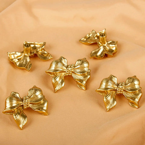 Gold Bow Cabinet Knobs Set Two Pack Brass Finish Bow Shaped Pulls for drawers, cabinets, dresser, wardrobe, glass doors, kitchen use