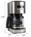 Programmable Drip Coffee Maker With Glass Carafe 12 Cup Capacity Regular And Bold Brew Auto Shut Off Large Water Reservoir