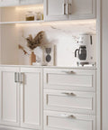 White kitchen cabinets with Brushed Nickel Cabinet Pulls Set Of 30 3-3/4 Inch Square Drawer Handles for elegant modern design