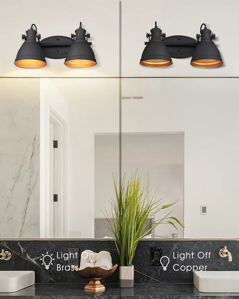 Industrial Style Bathroom Vanity Lights Two Light Wall Sconce Mounted Over Mirror Black Metal Frame Fixture On and Off Display