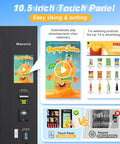 Beverage And Snack Combo Vending Machine For Businesses With Credit Card Reader Bill And Coin Acceptor Refrigerated Cold Drinks Temperature Control And Touch Screen For High Traffic Venues, close-up of touch screen and payment options