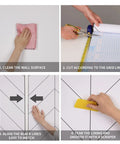 Steps to apply Black And White Peel And Stick Wallpaper For Easy DIY Decor, Modern Striped Geometric Herringbone Self Adhesive Removable Contact Paper For Walls And Furniture, 17.71 By 118 Inches shown, including cleaning, cutting, aligning, and smoothing.