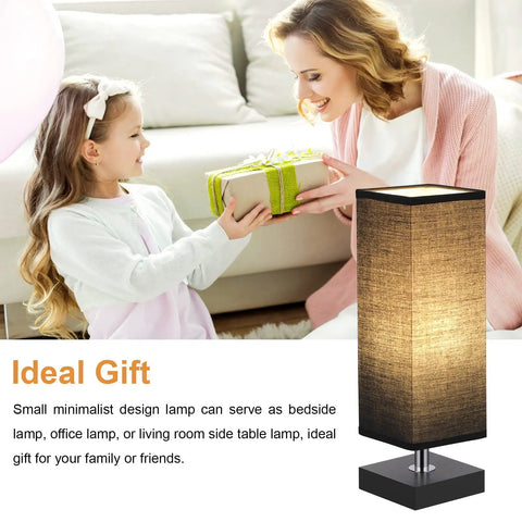 Modern Wood Table Lamp For Bedroom And Nightstand With Square Fabric Shade Minimalist Reading Light For Desk Living Room Or Office Black Nightstand Lamp That Feels Cozy Vibe For Kids Room.