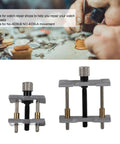 Close-up of Pro Grade Watch Movement Holder Alloy Fixed Base Case Clamp Opening Durable Multi Function Watchmaker Tool for precise repairs.