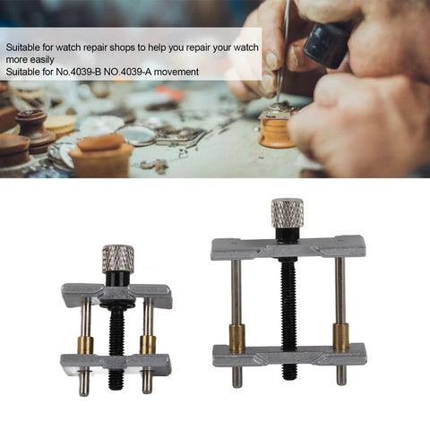 Close-up of Pro Grade Watch Movement Holder Alloy Fixed Base Case Clamp Opening Durable Multi Function Watchmaker Tool for precise repairs.