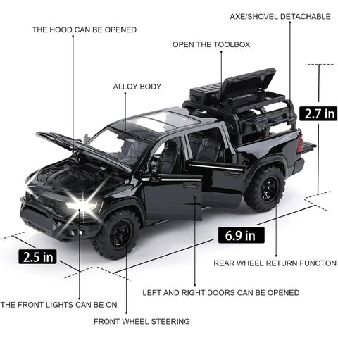 Pickup Truck Diecast Model Car For Kids One Thirty Second Scale With Sound And Light Kid Friendly Alloy Toy Truck with openable parts