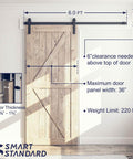 Heavy Duty Sliding Barn Door Hardware Kit For 6-Foot Track System With Smooth Quiet Glide For 36-Inch Doors installed on wood door