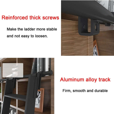 Detailed view of Dope Sliding Ladder Door Hardware Kit Black For Barn Doors showing reinforced screws and aluminum alloy track.