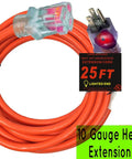 Beefed-Up 100 Ft 10 Gauge Extension Cord For Indoor Outdoor Use With Lighted Ends, 10/3 Plug, 125 Volt 1875 Watt Connected Plugs