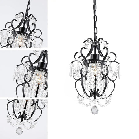 Plug In Mini Black Chandelier Hanging Light With Cord Switch Perfect For Bedroom Living Room And Dining Room Ceiling Fixture 11 Inches By 15 Inches With One Meter Chain Uses E26 Bulb Base Not Included 110V