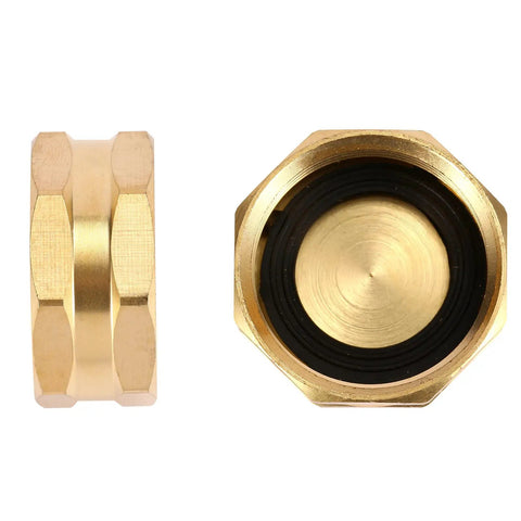 Two Pack Brass Garden Hose End Caps With Washers Three Quarter Inch Female End Cap Fits Three Quarter Inch Garden Hose Threads And Spigots