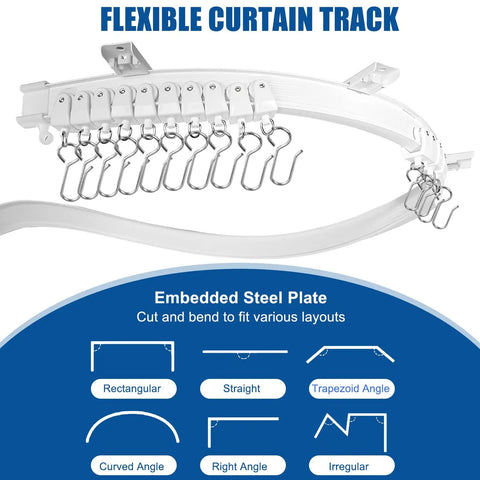 Heavy Duty Flexible Ceiling Curtain Track Three Meter Bendable PVC With Embedded Steel Plate Ceiling Mounted Curtain System for curved layouts