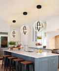 Modern LED Chandelier With Adjustable Lit Three Ring Round Design In Black And Gold 3000K Warm White Light For Dining Room Kitchen Island Hallway And Bedroom Large 19.7 Inch Wide illuminating kitchen