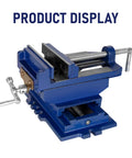 Rock Solid Cross Slide Drill Press Vise Featuring Six Inch Jaw Opening And Smooth Xy Slides For Hassle Free Benchtop Milling Woodworking And Garage Project Builds displayed at an angle, showcasing the heavy steel construction.