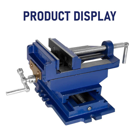 Rock Solid Cross Slide Drill Press Vise Featuring Six Inch Jaw Opening And Smooth Xy Slides For Hassle Free Benchtop Milling Woodworking And Garage Project Builds displayed at an angle, showcasing the heavy steel construction.