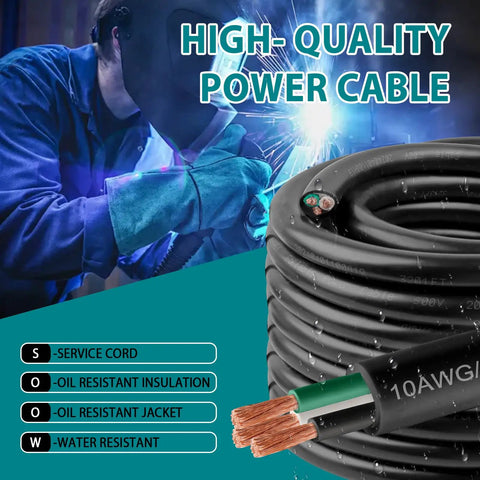Heavy Duty 14 Awg 4 Conductor Soow Wire 25 Ft Portable Power Cable built for welding with oil resistant jacket and flexible coil.