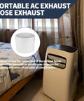 5.9 Inch Portable Air Conditioner Hose Extension Coupler with Exhaust Hose Connector next to a portable AC unit