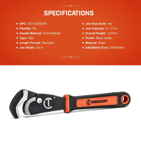 12 Inch Self Adjusting Pipe Wrench With Dual Material Handle For Black Iron Galvanized PVC And Copper Plumbing Quick Grip Release For Fast One Hand Use