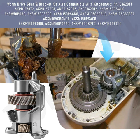 Beefed Up Metal Worm Drive Gear And Bracket Kit Replacement WP240309 2 For Stand Mixers Upgrade That Fits Whirlpool Maytag And Related Models 4162100 4162101 4169907 4169941 4170007 4176130 949544