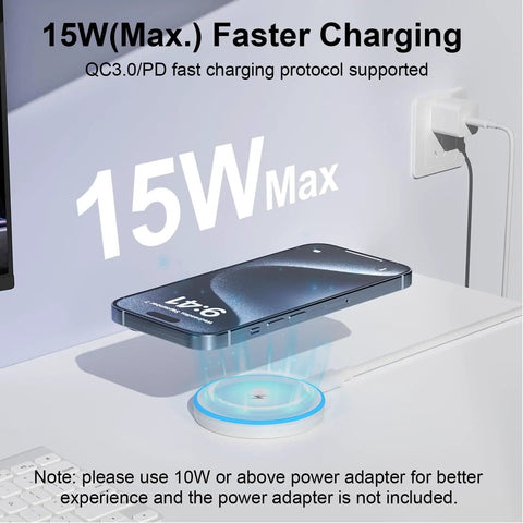 Two Pack Magnetic Wireless Charger With 15W Fast Charge And Dual Ports For iPhone 12 Through 17 Series And AirPods Pro 2 3 4 in use