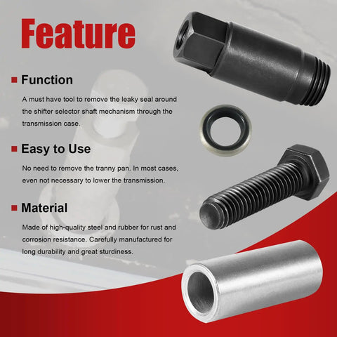 No Sweat Automatic Transmission Shifter Lever Seal Remover Installer Tool Kit For GM Turbo 350 400 700R4 4L60 includes seal and steel tools.