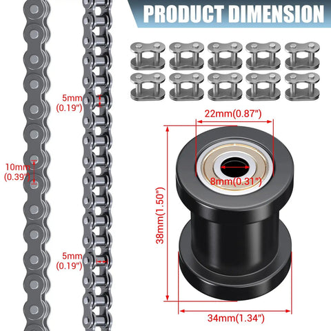 Product dimensions for 35 Roller Chain 140 Links Mini Bike Chain Tensioner Replacement For Coleman CT100U CC100X Baja shown with measurements