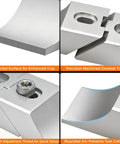 Close-up of Four Piece Side Clamp Vise Aluminum Alloy Set With Ultra Low Profile Design for details like knurled grip and dovetail track.
