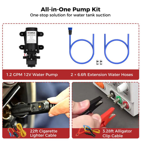 Nano 3 Portable Propane Water Heater with 12V Pump, 6.6ft Hoses, Cigarette Lighter and Alligator Clip Cables for Camping and RVs