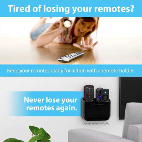 No Drill Wall Mount Remote Holder For Two To Three Remotes, Easy Adhesive Install, Keeps Remotes Organized And Ready, Black Finish, USA Designed, Durable, No Tools Needed, Perfect For Living Rooms