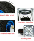 Top Shelf Rubber Inflatable Caster Wheels, Swivel Cart Casters With Brake, Heavy Duty Replacement Wheels showing rubber wheel detail and mounting plate.