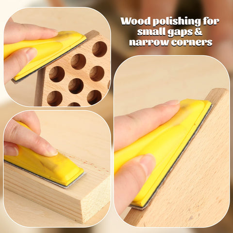 Close-up of Micro Sander Kit with 120 sheets of sandpaper in 3.5 by 1.2 inches used for detailed wood polishing on different surfaces.