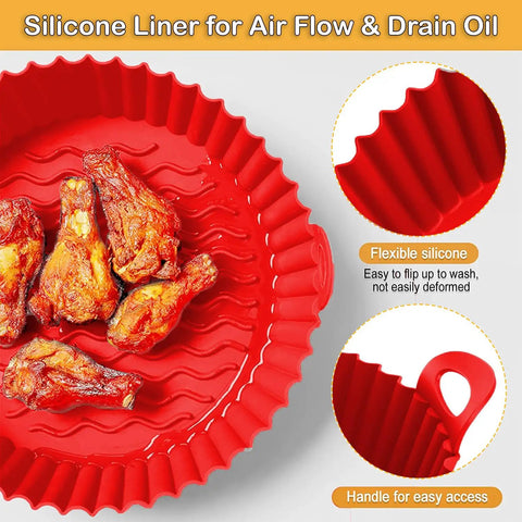 Round 8 Inch Silicone Air Fryer Liners 2 Pack Red And Cyan Nonstick Reusable Heat Resistant Dishwasher Safe For 3 Qt To 6 Qt Fryers