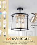 Dope Industrial Semi Flush Mount 3 Light Ceiling Fixture In Vintage Black With Adjustable Sockets And Rustic Metal Cage Shade