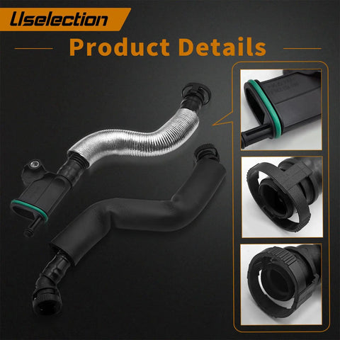 PCV Valve Engine Crankcase Vent Oil Separator Breather Hose Kit For Audi A3 A4 A5 Q5 TT Beetle CC Jetta Passat Tiguan 1.8L 2.0L TSI Drop In Replacement OE Numbers 06H103495AH 06H103495A 06H103495B 06H103495AC displayed with detailed connector views.
