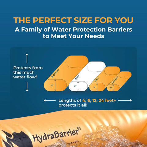 HydraBarrier Supreme Flood Barrier 12 Feet Long 20 Inches Wide 12 Inches High water diversion sizes chart.