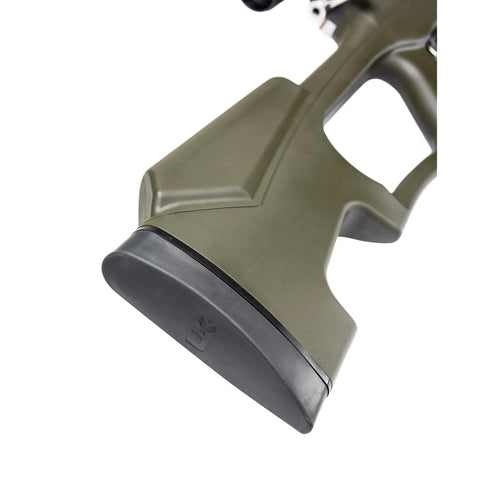 Close-up of the rubber recoil pad on the PCP Powered Arrow Rifle With 3 Carbon Fiber Arrows, 450 FPS, 169 FPE model.