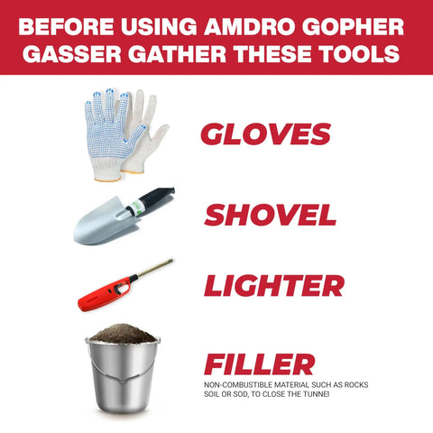 Tools needed for Gopher Gasser Kit With Six Gas Pellets For Gophers Moles And Ground Squirrels Outdoor Burrowing Rodent Pest Control