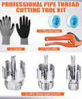 ElaraBerry 4 In One Water Pipe Wrench And Threader Tool Kit with gloves, plumbers tape, pipe cutter for plumbing jobs.
