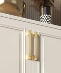 5 Inch Brushed Gold Cabinet Pulls Set Of 10 Zinc Alloy Handles Installed On White Kitchen Cabinet Doors